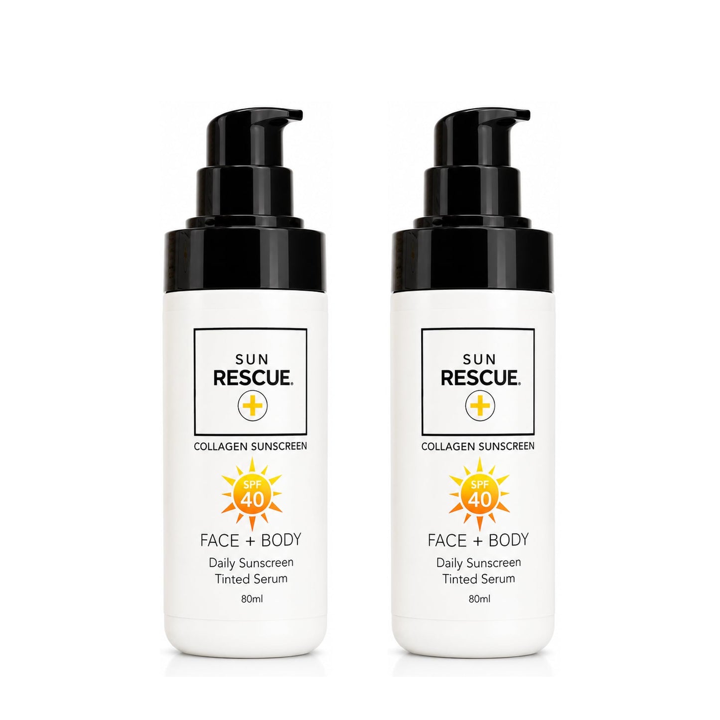 Sun Rescue SPF 40 Tinted Moisturizer -Face & Body, 2-Pack | Collagen + Vitamin C Broad Spectrum UVA/UVB Protection | Hydrating Sheer Tint for Healthy, Radiant Skin | 2 x 80ml