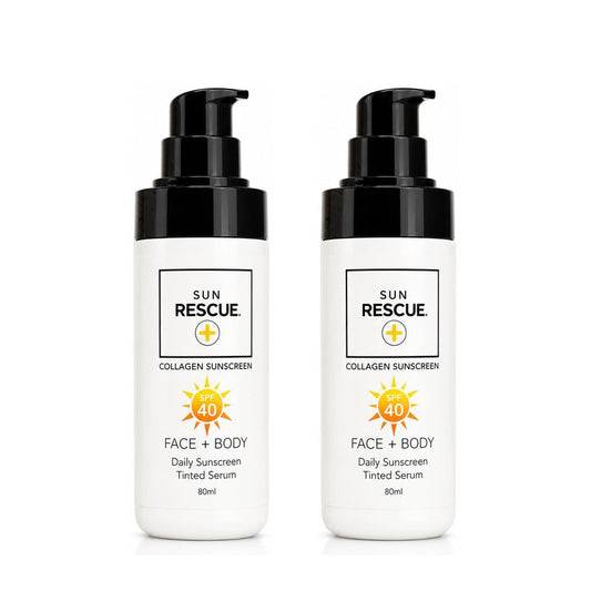 Sun Rescue SPF 40 Tinted Moisturizer -Face & Body, 2-Pack | Collagen + Vitamin C Broad Spectrum UVA/UVB Protection | Hydrating Sheer Tint for Healthy, Radiant Skin | 2 x 80ml
