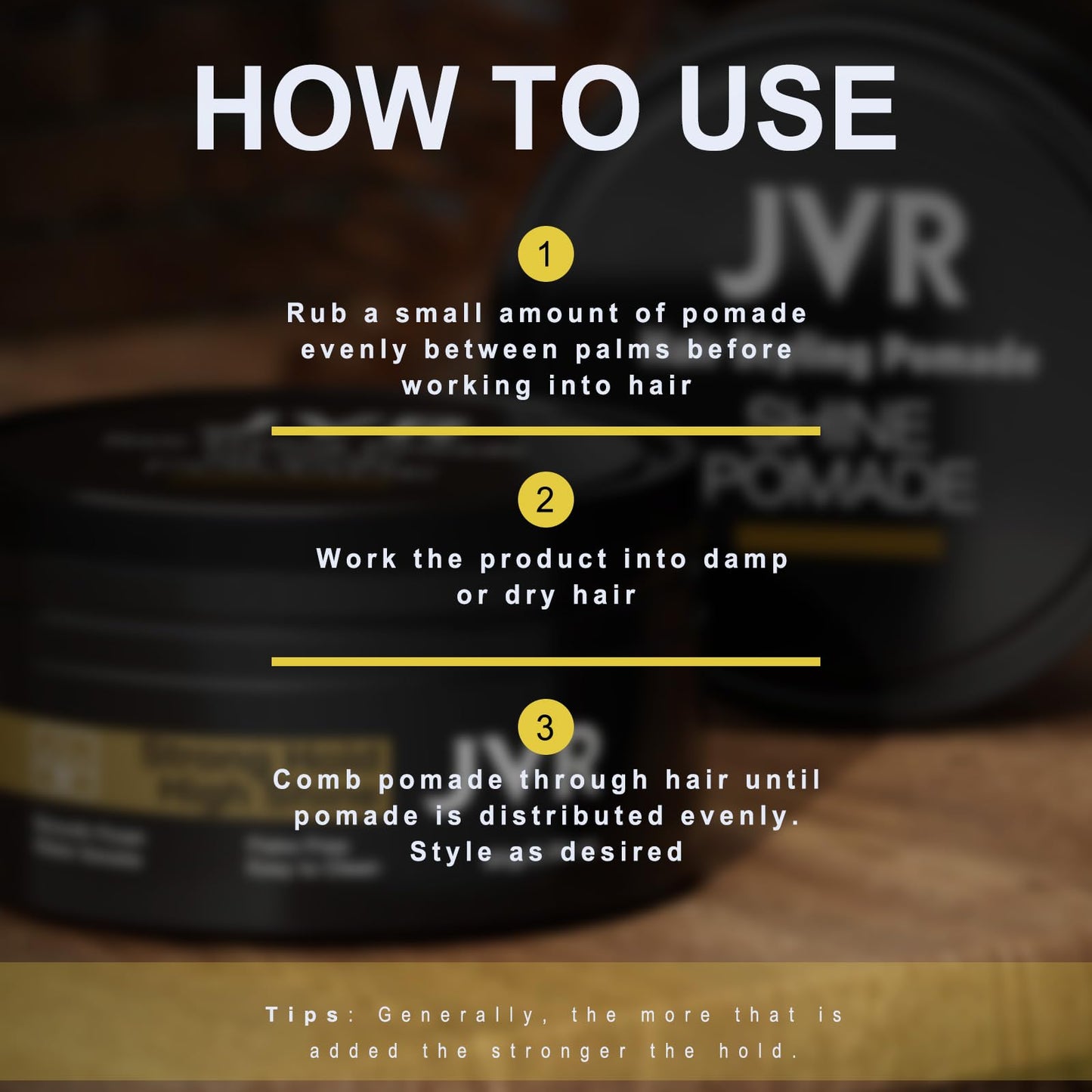 JVR Men's Hair Pomade, Hair Styling Pomade For Men, Strong Hold with High Shine Hair Gel Water Based Hair Cream Flake Free, Easy To Wash Out For All Hair Types