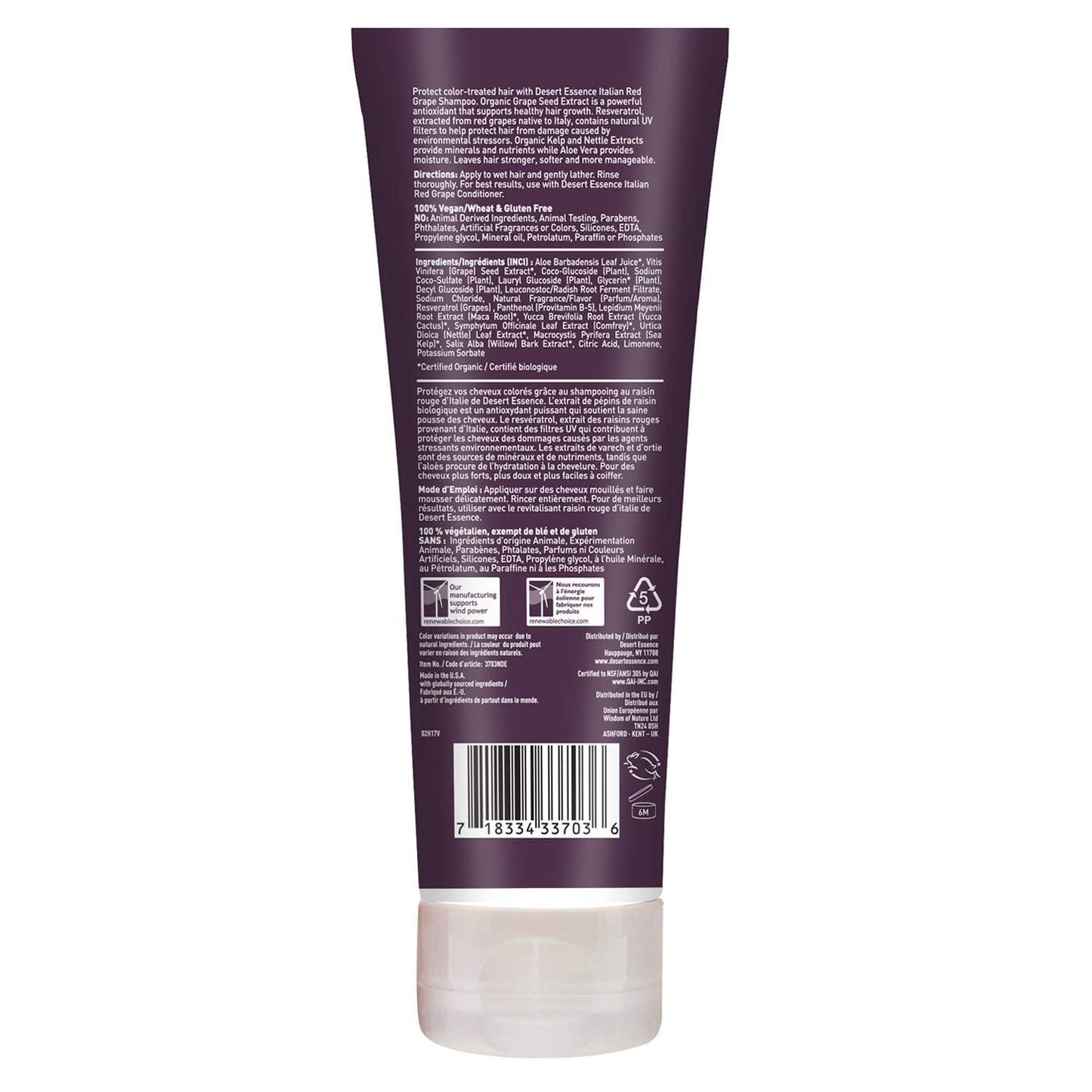 Desert Essence Italian Red Grape Shampoo - 8 Fl Ounce - Pack of 3 - Protection For Color Treated Hair - Antioxidants - Healthier & Smoother - Vitamin B5 - Sugar & Coconut Oil Cleansers