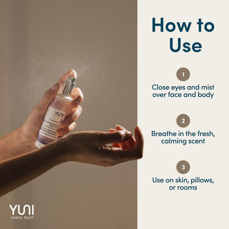 YUNI Beauty Calming Body Mist - Natural Aromatic Oils for Stress Relief & Focus | 4oz, Paraben-Free, Cruelty-Free
