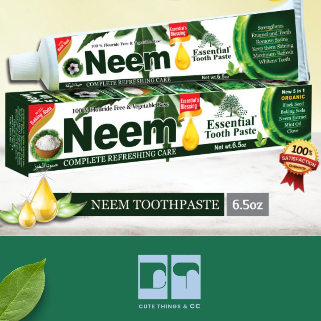 CUTE THINGS & CC Eco-Friendly Mouthcare Bundle: 2pk Essential Palace Neem Toothpaste Makes 13 OZ, Combo & 2pk Bamboo Brushes