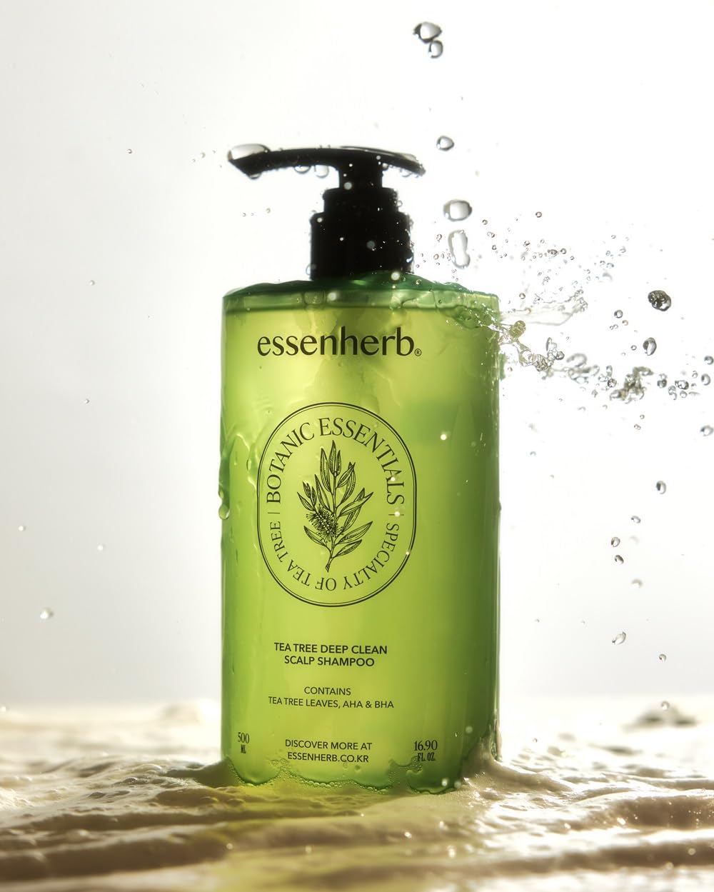 ESSENHERB Tea Tree Deep Clean Scalp Shampoo For Oily Hair | AHA & BHA Vegan Shampoo | mildly acidic pH 5-6, Made in Korea (16.90 fl oz, 500ml)