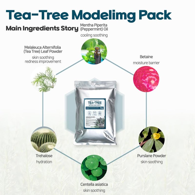 Modeling Mask with Tea Tree – NEEDS NATURE Korean Rubber Mask for Face – Cooling & Skin Balancing Spa Pack | 1000g Set with tool