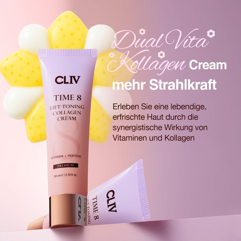 CLIV Time 8 Lift Toning Collagen Cream – Korean Skincare Hydrating Face Moisturizer with Peptides, Niacinamide & Multi-Vitamin Complex – 2.7 fl oz (80ml)