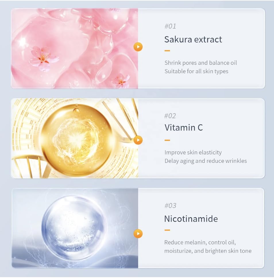 Brightening Face Sheet Mask, Set of 10 - Japanese Hydrating Beauty Skincare with Sakura Extract for Women and Men - Moisturising Anti Aging Facial Treatment - Ideal for Sensitive Skin