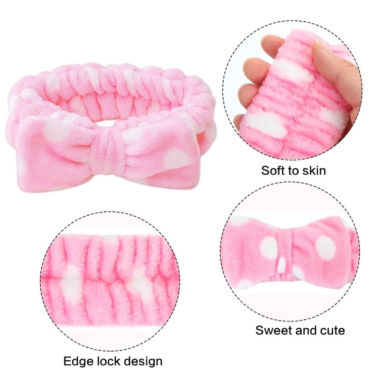 Pink Spa Headband - Soft Coral Fleece Bow Hair Band for Women | Perfect for Face Washing & Makeup (25 Pack)