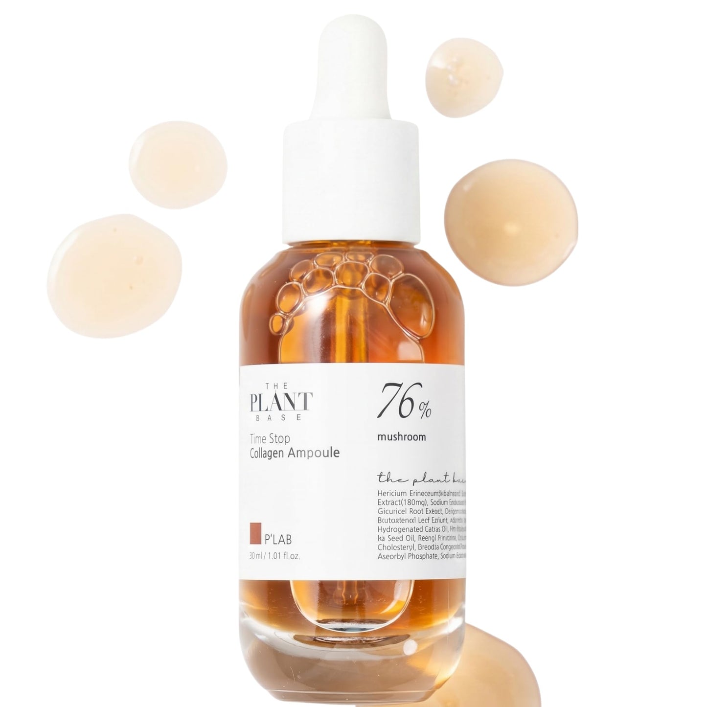 THE PLANT BASE Korean Collagen Serum – Time Stop Mushroom Ampoule, 76.5% Mushroom Extract & Vegan Collagen Face Serum for Anti-Aging, Firming & Plumping | K-Beauty Award Winner, 1.01 fl oz