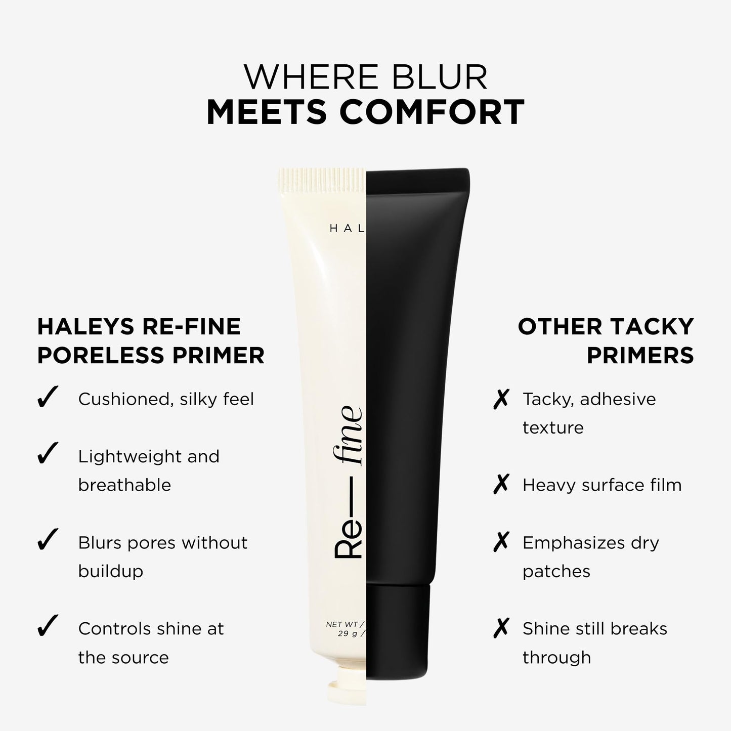 HALEYS Beauty Re-fine Soft Matte Poreless Face Primer, Lightweight Makeup Gripping Base That Extends, Blurs Pores & Smooths Face Makeup, Longwear Make Up Primer with Vitamin C & E, 1 Oz
