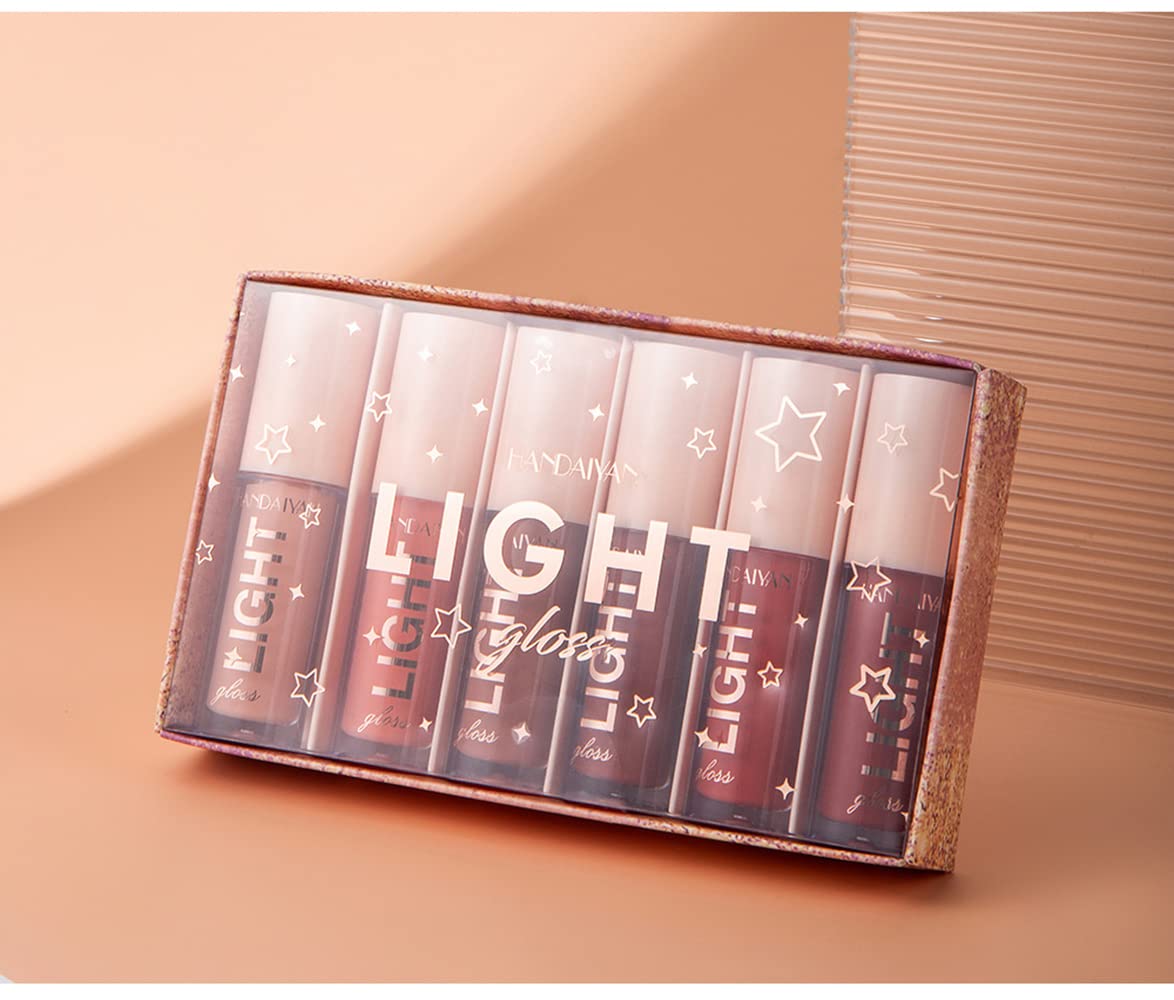 BANGFENG 6PCS Lip Oil Light Lipgloss Set, Moisturizing Hydrating Lip Glow Oil Lip Gloss Kit High Shine Lip Plumping Glass Finish Liquid Lipstick for Women (Set A)