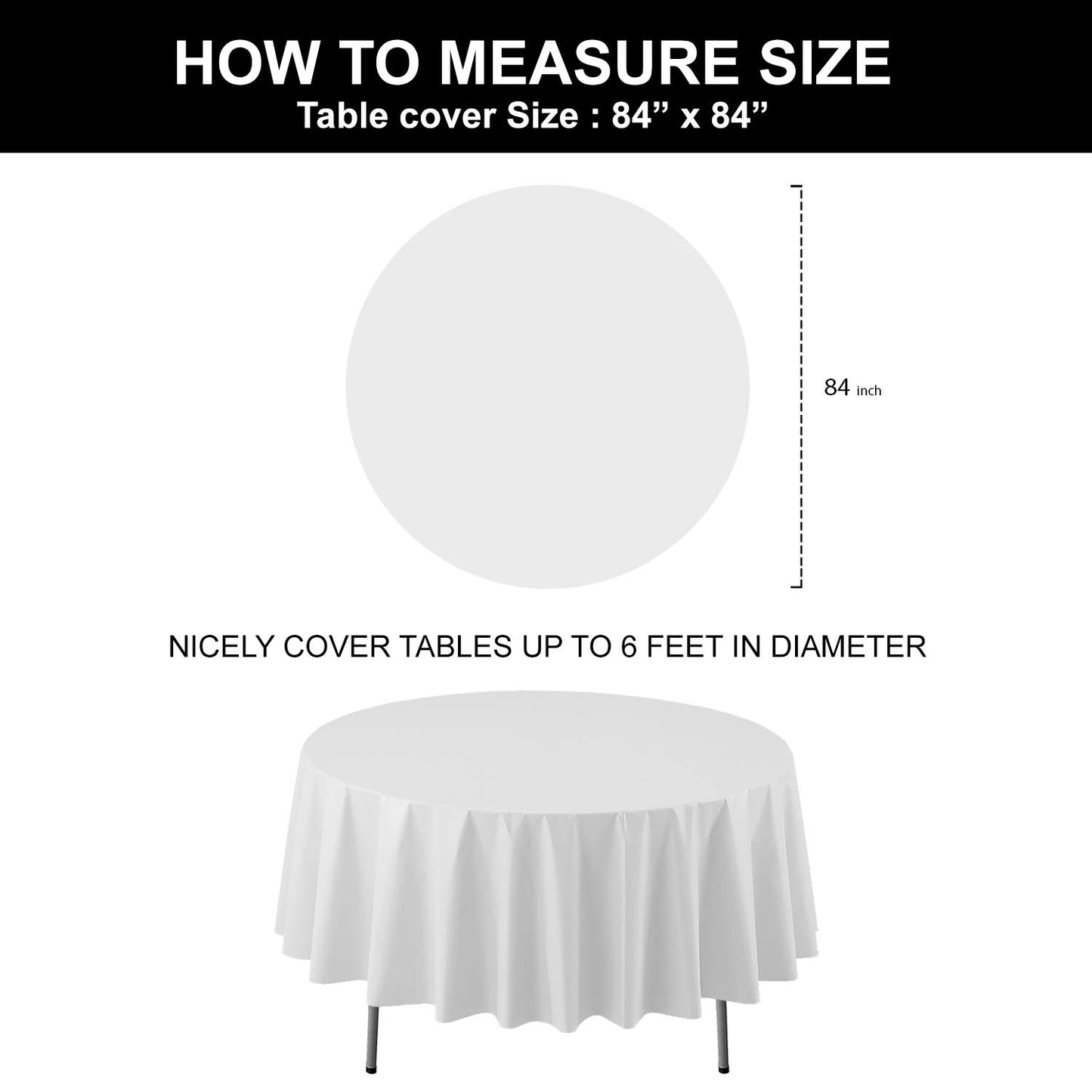 Party Essentials Heavy Duty 84" Round Plastic Table Cover Available in 22 Colors, White