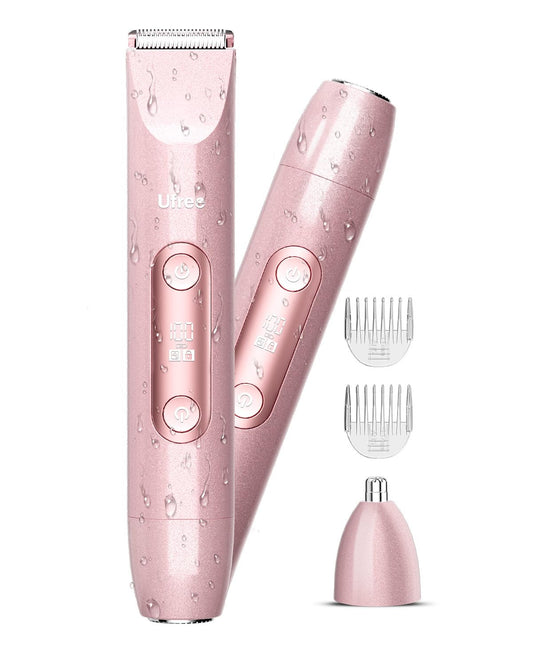 Ufree Bikini Trimmer Electric Razor for Women, Dual Head Rechargeable, Pink