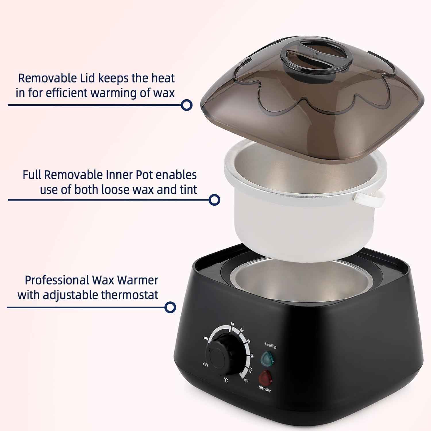 IeBilif Wax Warmer for Hair Removal, Wax Pot for Hair Removal Professional with Through Lid, 17oz Wax Heater for Body Waxing (Black)