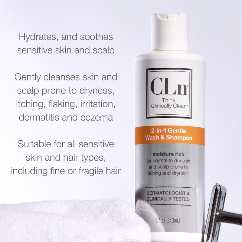 CLn® 2-in-1 Gentle Wash & Shampoo - Multi-Functional Cleanser for Irritated Skin & Scalp | Fragrance-Free, 8 fl. oz.