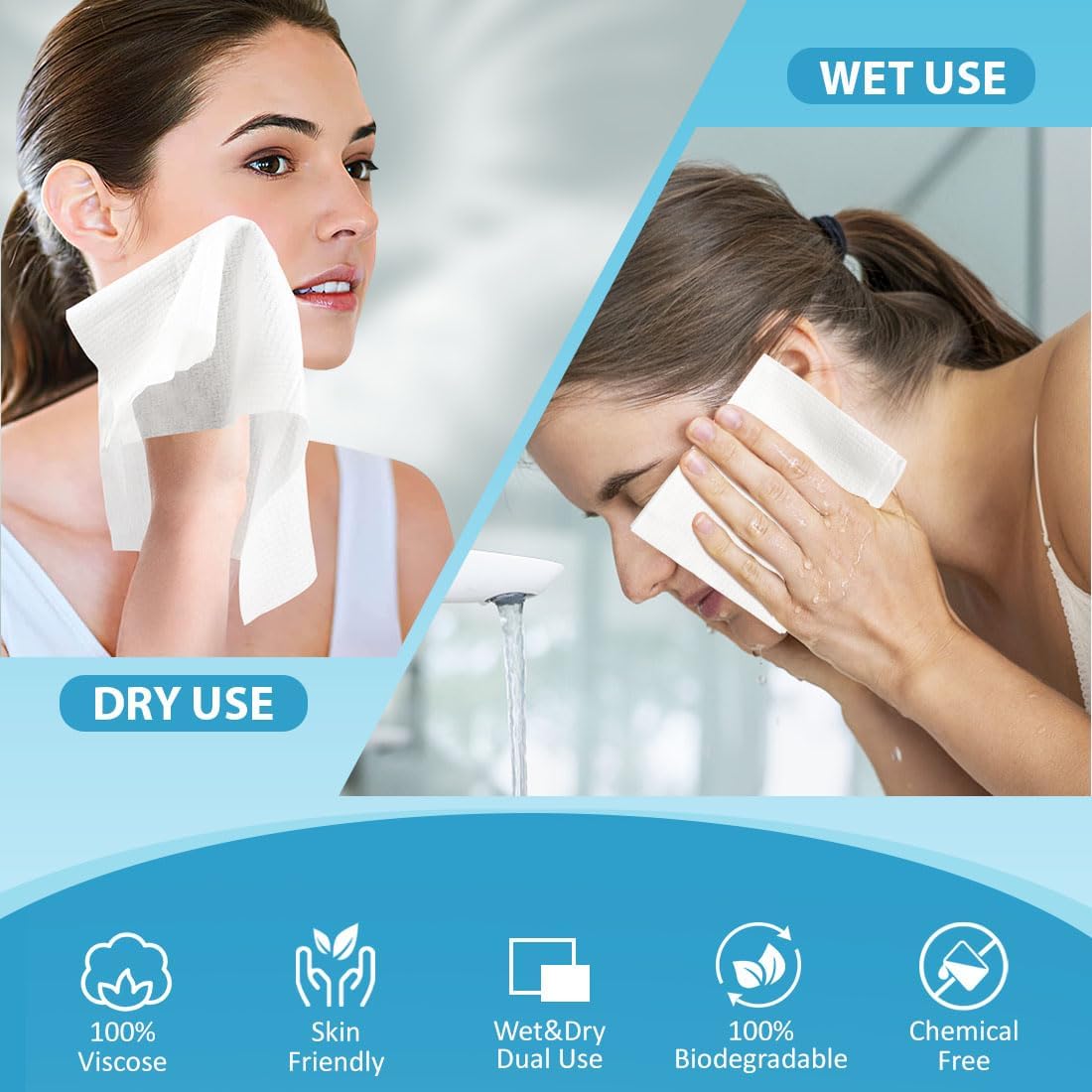 Disposable Face Towels - Biodegradable Makeup Remover Wipes | Super Soft for Sensitive Skin - 600 Count