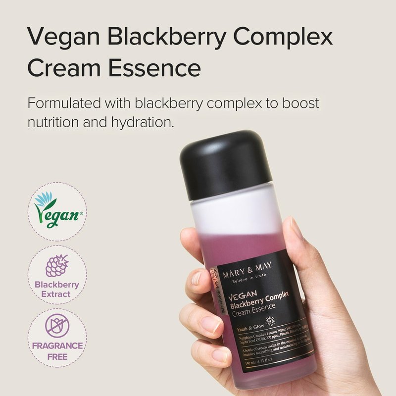 Mary&May Vegan Blackberry Complex Cream Essence Duo- Intense Hydrating & Soothing Face Essence - Fragrance-Free, Hypoallergenic, Deep Moisture, Boost Elasticity, Korean Skincare, 9.46 fl.oz.