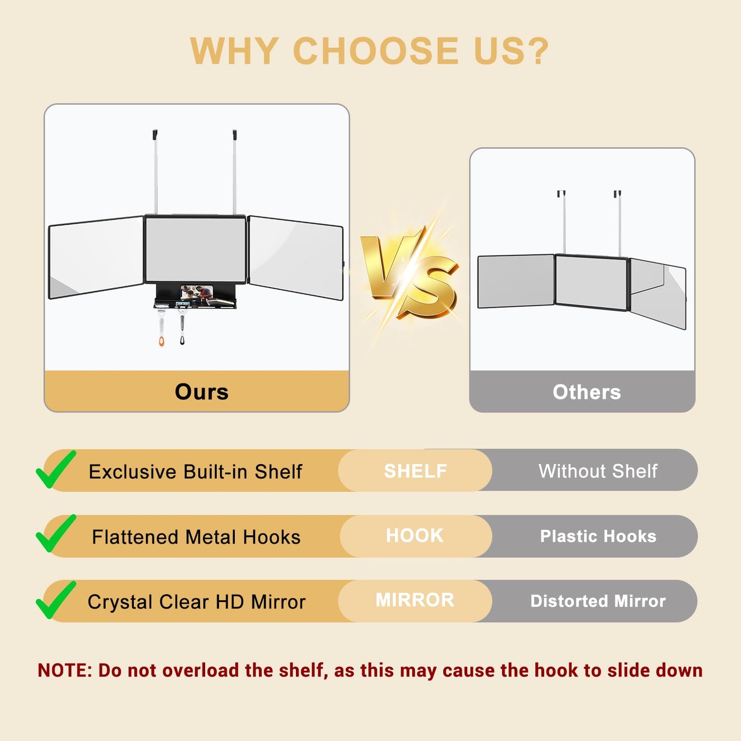 Dripex 3 Way Mirror with Storage Shelf, Trifold Self Haircut 360° Barber Mirror with Height Adjustable Hooks for Makeup, Styling, Shaving, Braiding, Dye Hair