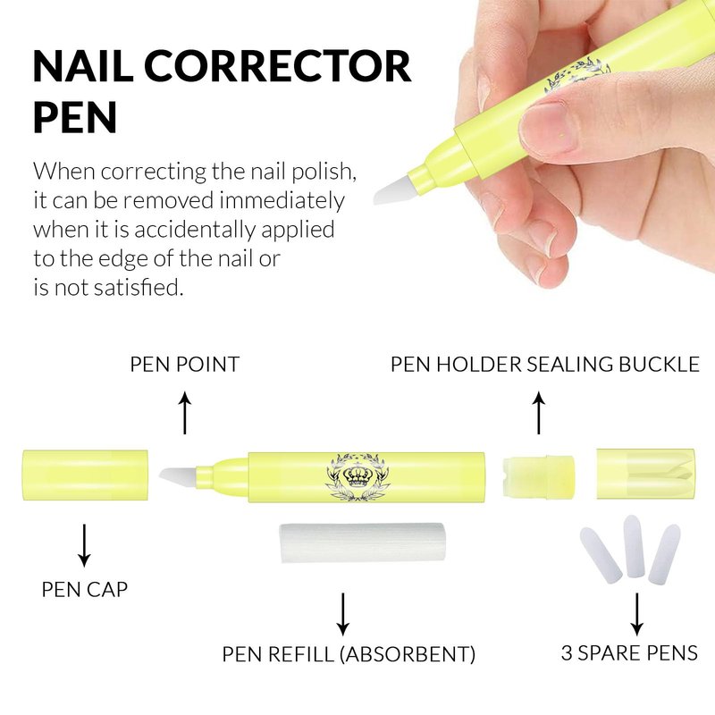 Freeorr 4pcs Nail Polish Remover Corrector Pen with 3 Cotton Tip Refills each, Cuticle Nail Edge Cleaning Pen for Manicure Art DIY Clean Up Tool