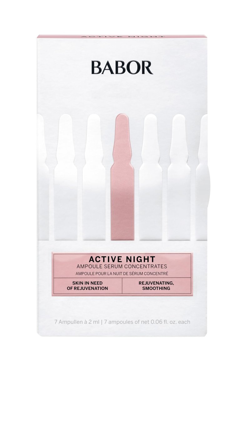 BABOR Active Night Ampoule Serum Concentrates, Hyaluronic Acid, Hydrating Night Treatment for Dry and Damaged Skin, Moisturizing 7 Day Treatment