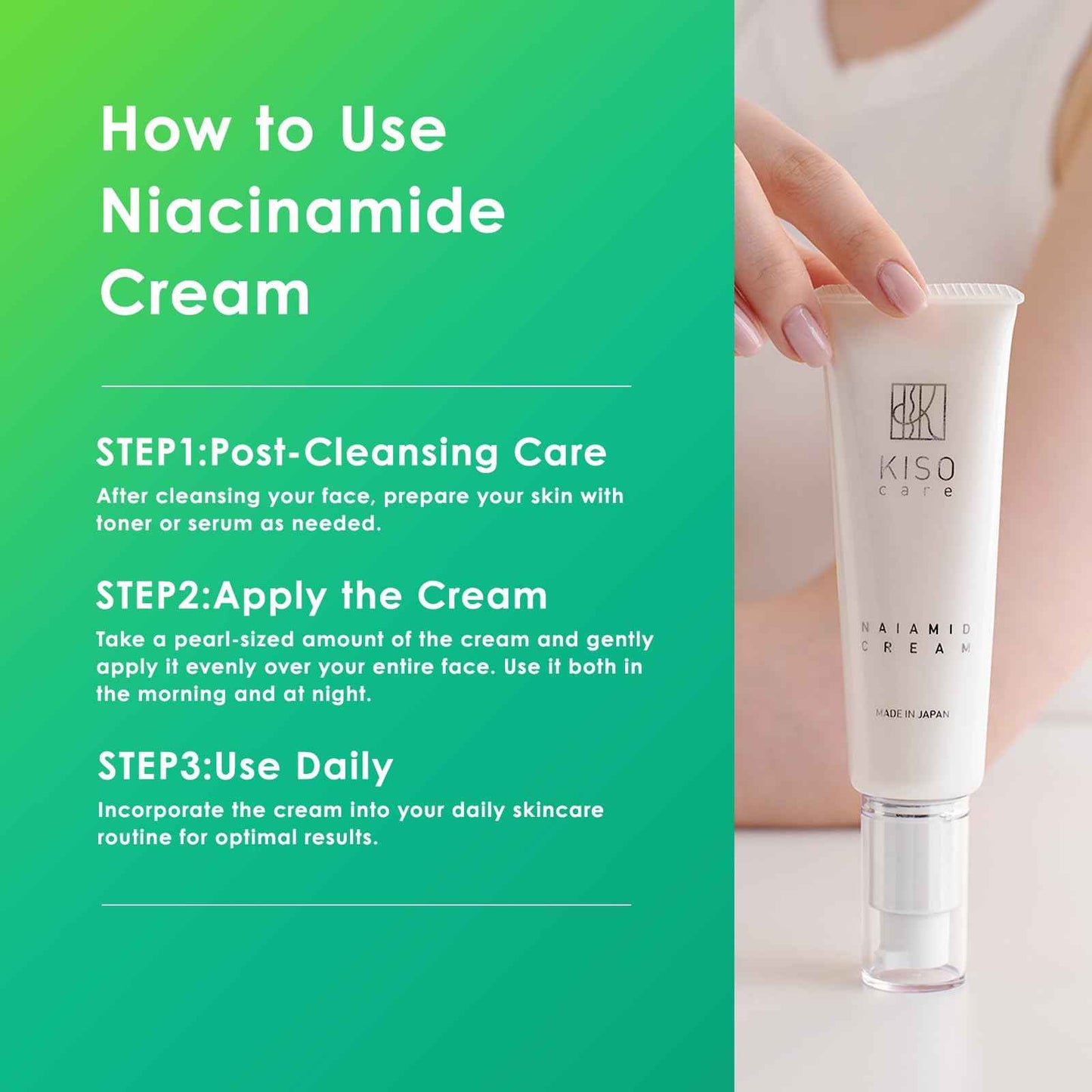 KisoCare 20% Niacinamide Cream (50 g), Tuboxa Extract, CICA, Aloe Vera Extract, Plants, Stem Cell Extract, Hyaluronic Acid