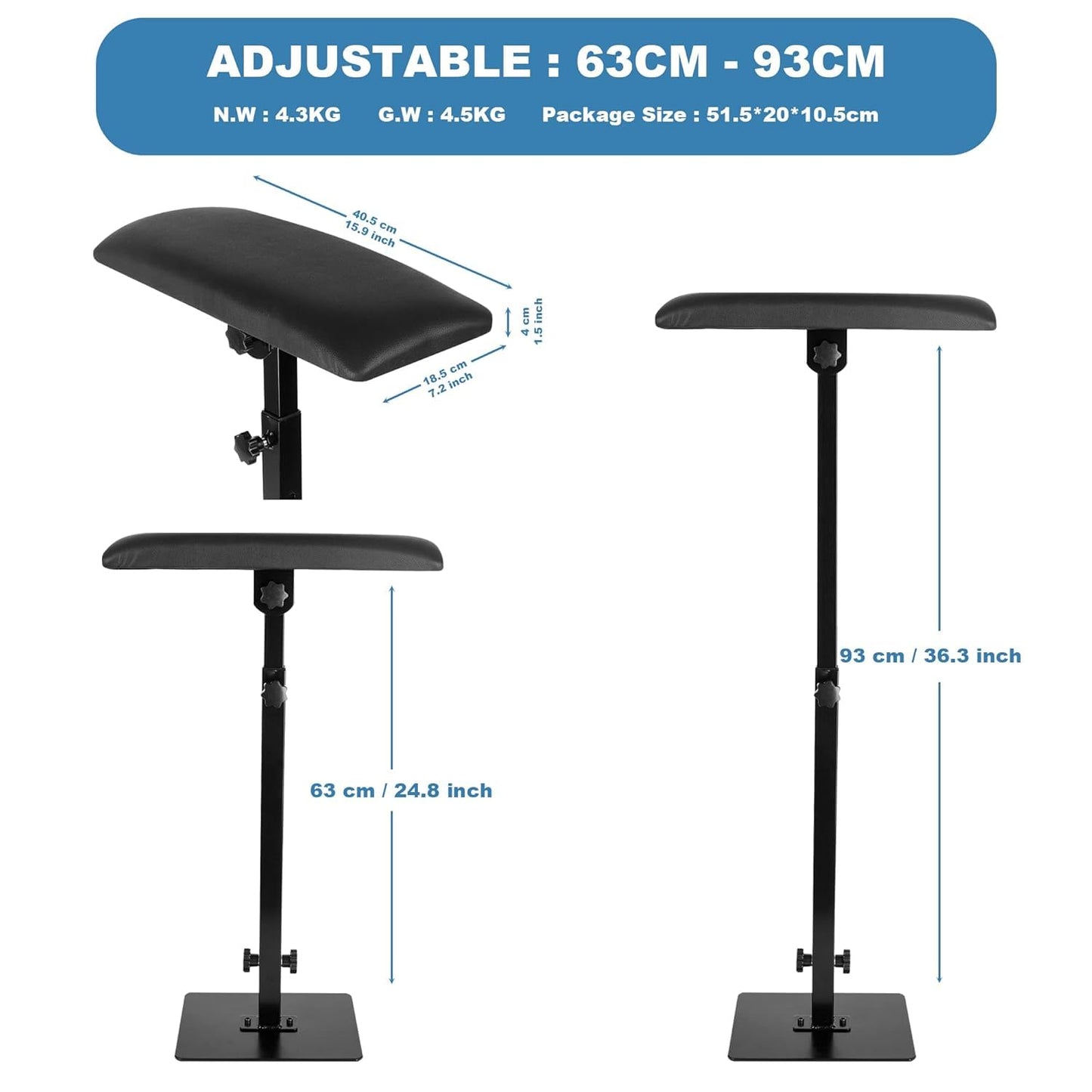 CAKMSMAO Square Tattoo Arm Rest Stand, Arm Rest Tattoo, Arm Rest for Tattooing, Adjustable Height and with PU Leathe