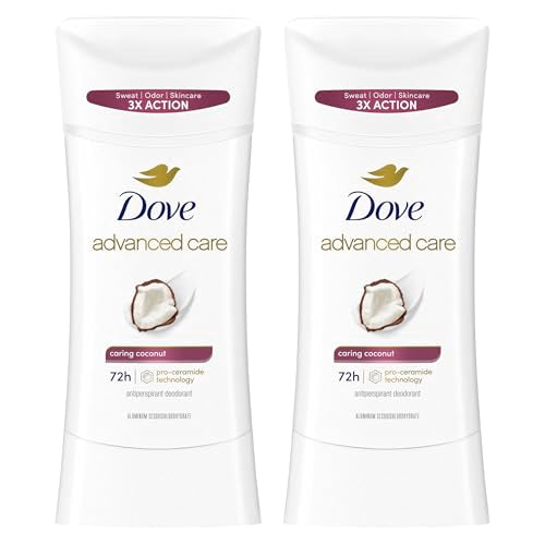 Dove Advanced Care Antiperspirant Caring Coconut, 2 Count Deodorant Stick for Women, for 48 Hour Protection And Soft And Comfortable Underarms, 2.6 oz