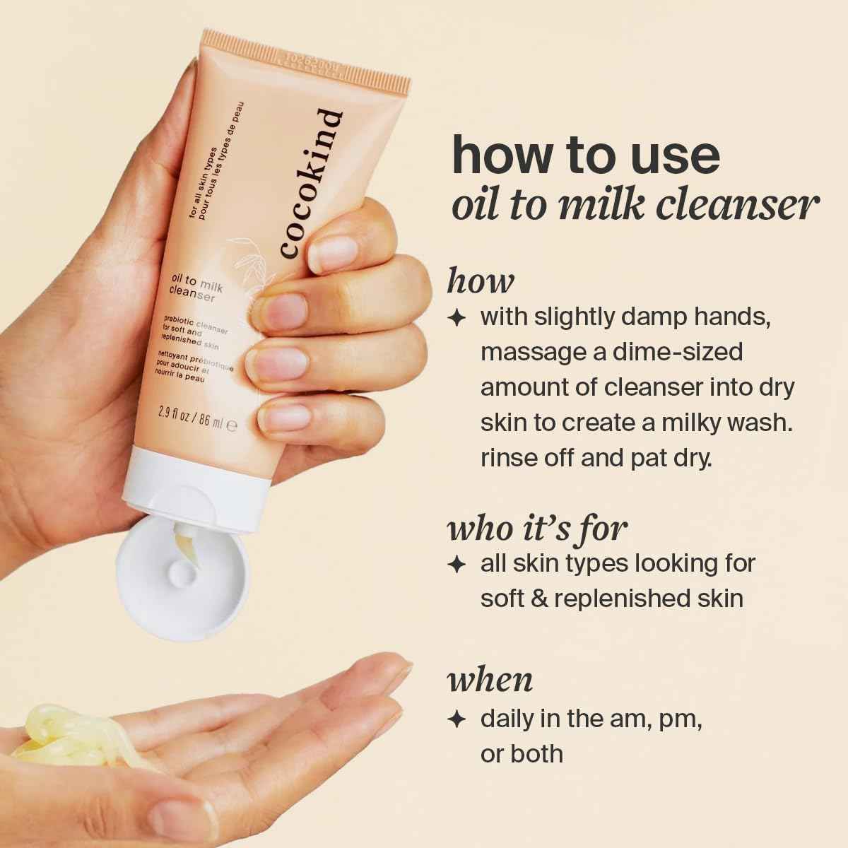 Cocokind Oil to Milk Face Wash, Oil Based Cleanser and Oil Makeup Remover - Cleansing Oil, Cleansing Milk and Cream Cleanser for Face