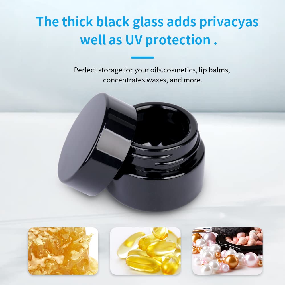 MOFIST 5g Thick Black UV Protection Small Glass Jars with Lids 5ml Concentrate Jars for Airtight Storage Wax Leaf Salve Cream Refillable Containers Jar (A capacity: 5ml 12PCS)