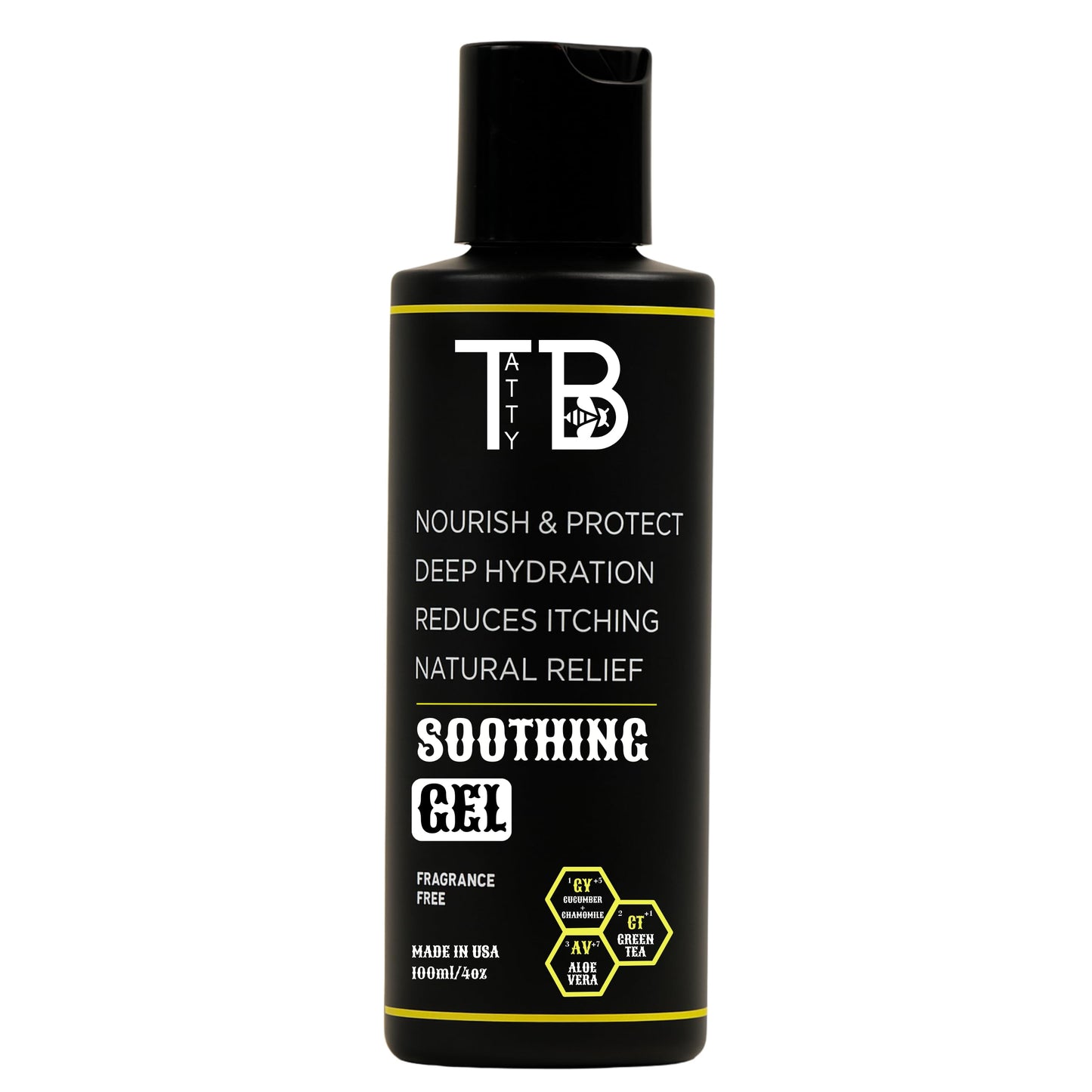 TattyBee Tattoo Soothing Gel & Moisturizer – Calming Aftercare for New Tattoos – Aloe, Green Tea, Chamomile & Cucumber – Fast-Absorbing, Fragrance-Free Hydration – 4oz