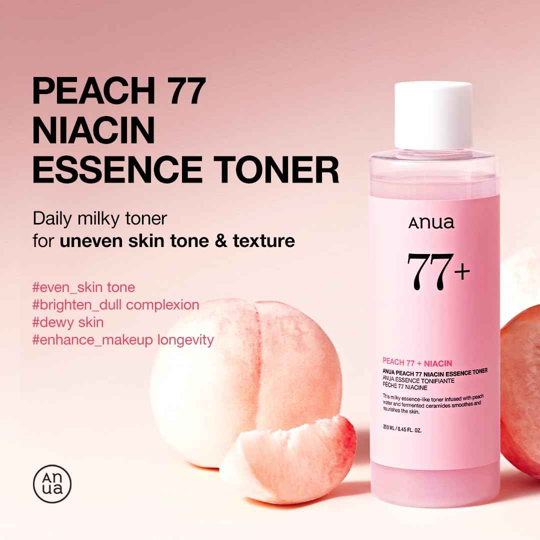 Anua Peach 77 Niacin Essence Toner 250ml / Brightening Toner for Face, Niacinamide, Panthenol, Ceramides, Facial Toner for Glass Skin, Korean Skin Care (8.45 fl.oz.)