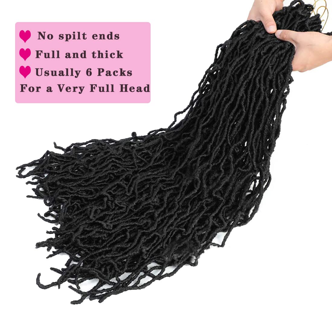 Nescorner 36Inch Soft Locs 6packs Super Long Goddess Locs Crochet Hair Natural Pre Looped Natural Faux Locs Crochet Braid Curly Wave Braiding Hair（36inch #1b 6packs)