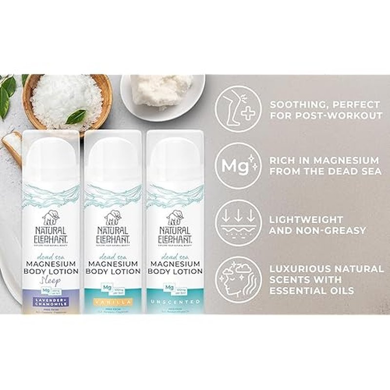 Natural Elephant Dead Sea Magnesium Lotion ? Vanilla Scented Body Moisturizer | Topical Magnesium with Dead Sea Minerals ? 5 oz (150 ml)