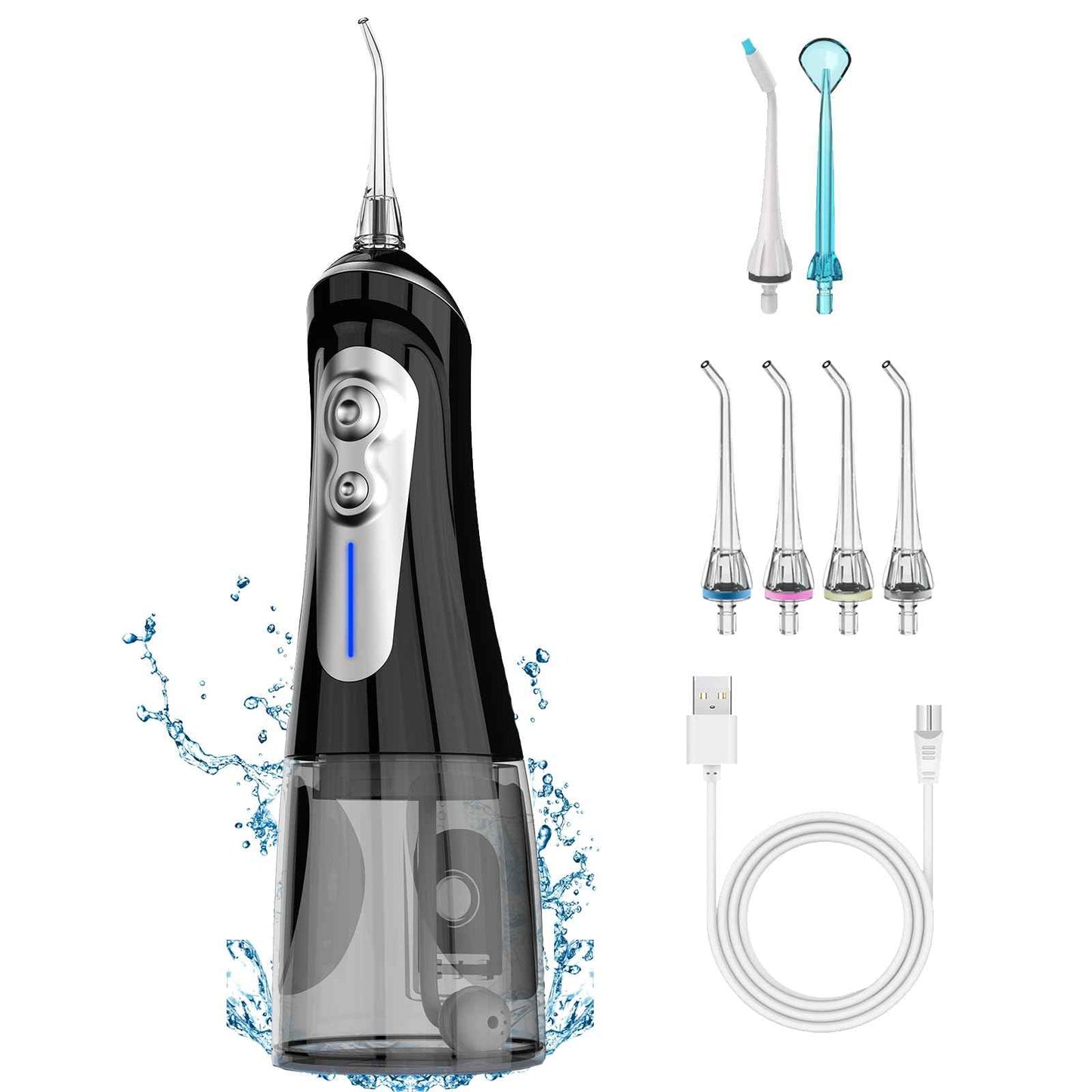 NBGRLVS Water Dental Flosser Cordless for Teeth Pick Cleaning - Powerful Oral Irrigator with 6 Adjustable Modes,320ML Portable & Rechargeable IPX7 Waterproof Cleaner Picks for Home Travel (Black)