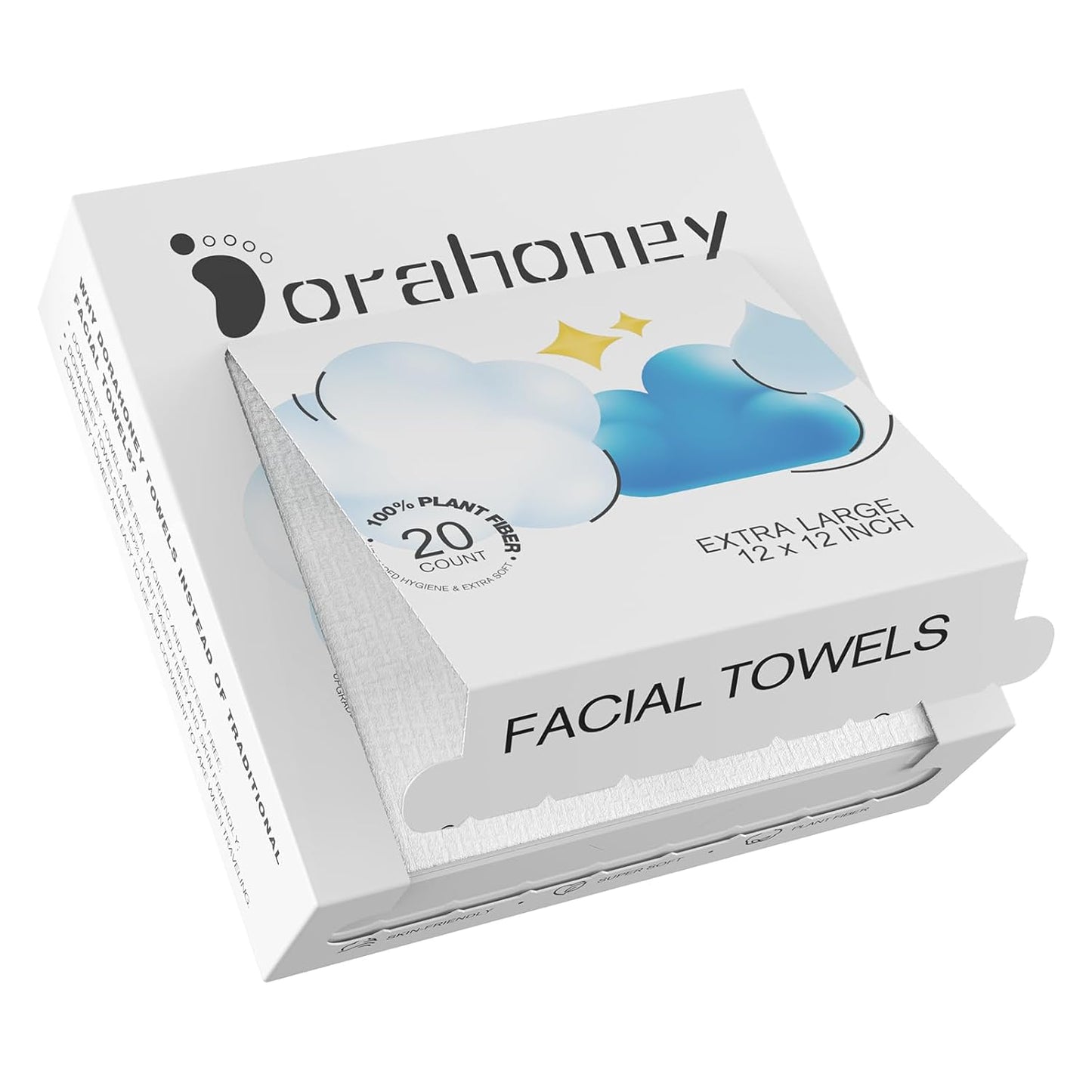 Disposable Face Towels - Extra Large 12"×12" Ultra Soft Towelettes for Sensitive Skin | 20 Count Makeup Remover Wipes