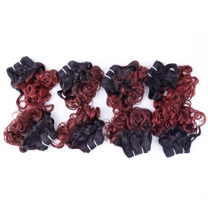 Ombre Hair Bundles 1B/530 Brazilian Short Curly Wavy Human Hair Bundles(8” 8” 8” 8” 8” 8” 8” 8”) 25g/bundle Unprocessed Short Bob Curly Hair Bundles Two Tone Ombre Weave Hair 8 Bundles Total 200g