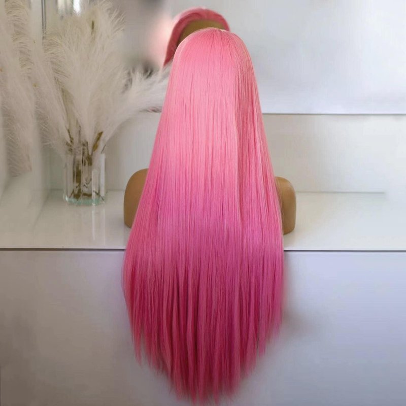 Pink Lace Front Wig for Women - Long Silky Straight Synthetic Hair | Glueless Natural Hairline, Heat Resistant