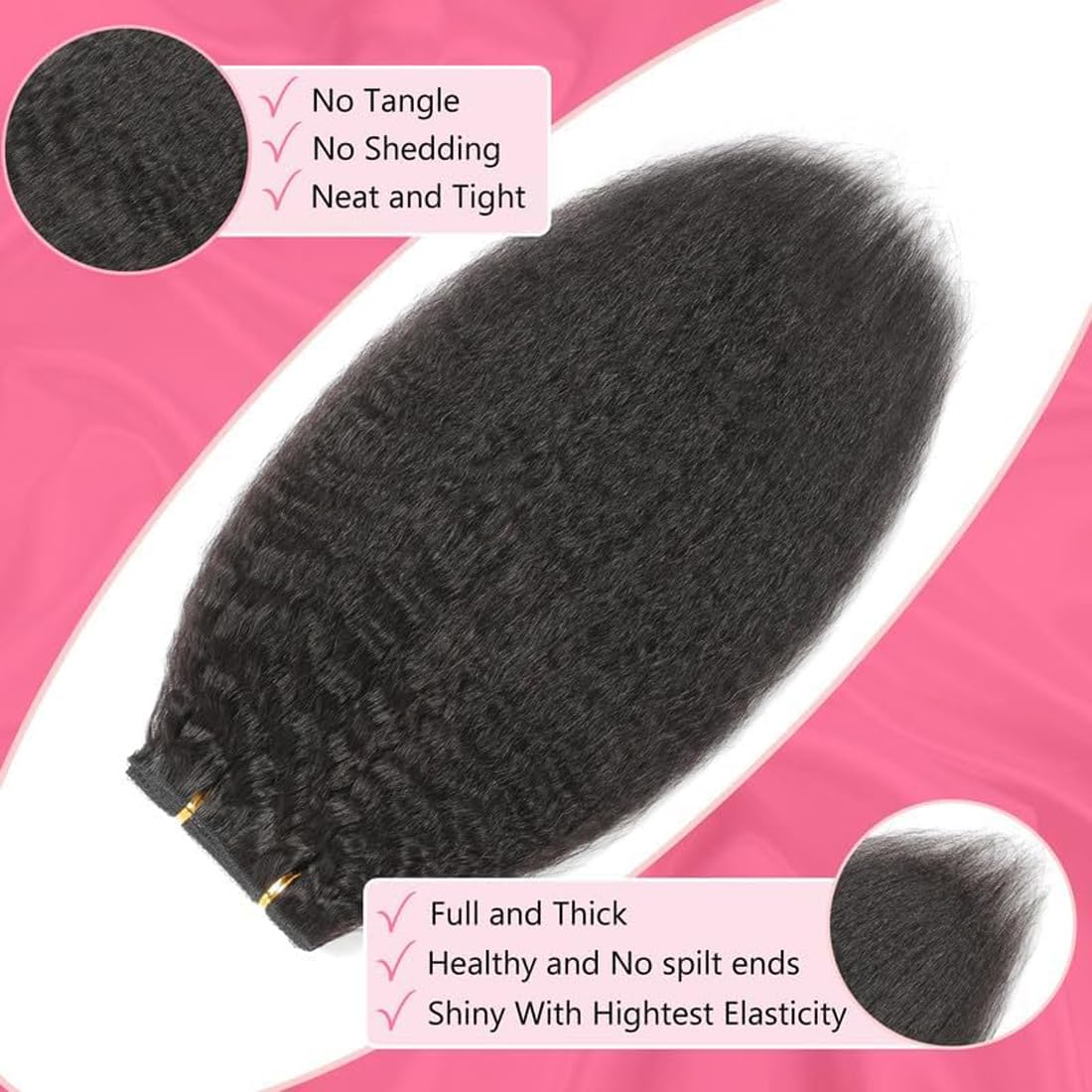 ShowJarlly Clip in Hair Extensions Real Human Hair 12 Inch Kinky Straight Clip Ins 8 Pcs Brazilian Remy Hair Extensions for Women Natural Black