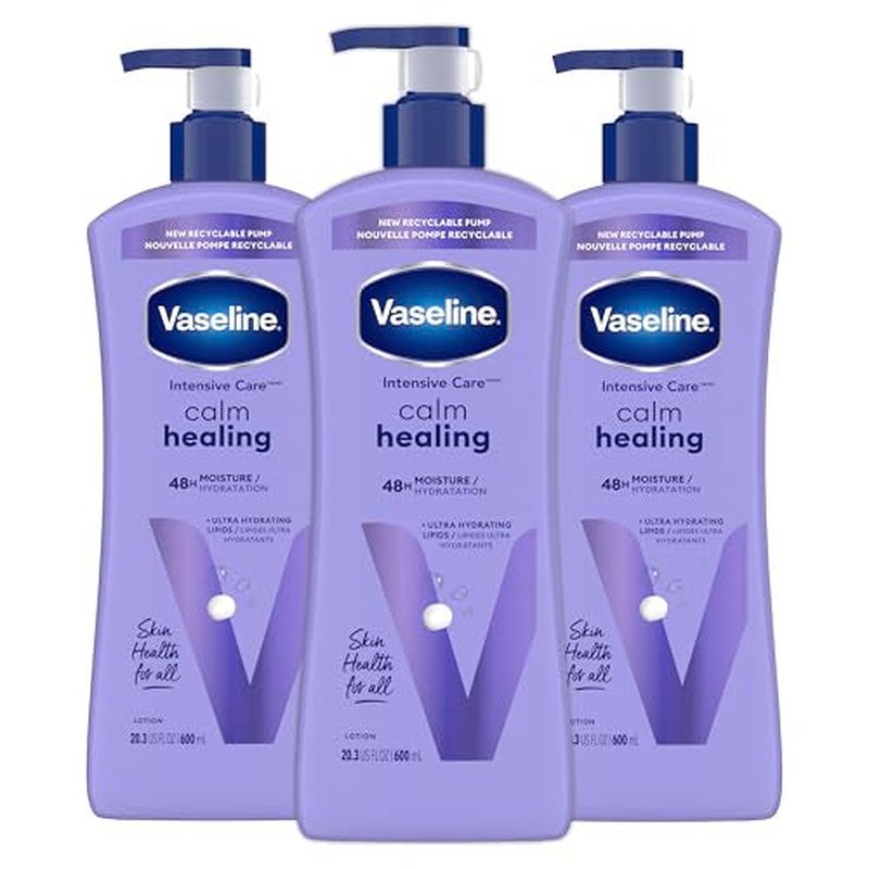 Vaseline Intensive Care Calm Healing Body Lotion 3 count for Dry Skin Made with Ultra-Hydrating Lipids and Lavender Extract to Heal and Restore Dry Skin 20.3 oz