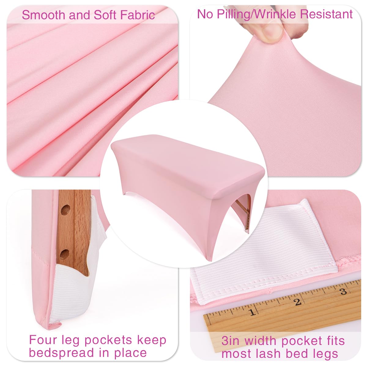 Fitted Pink Lash Bed Cover - 2-Piece Spandex Set for 6FT Lash Tables | Perfect Holiday Gift