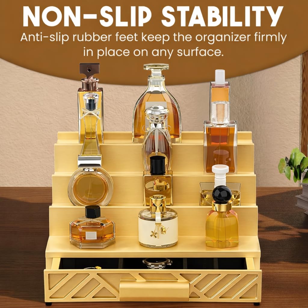 Cologne Organizer for Men - Drawers & Dresser Organizer Countertop - Perfume Holder Stand For Men Organizador De Perfumes - by NovaHavensNest (Black-4 Tier)