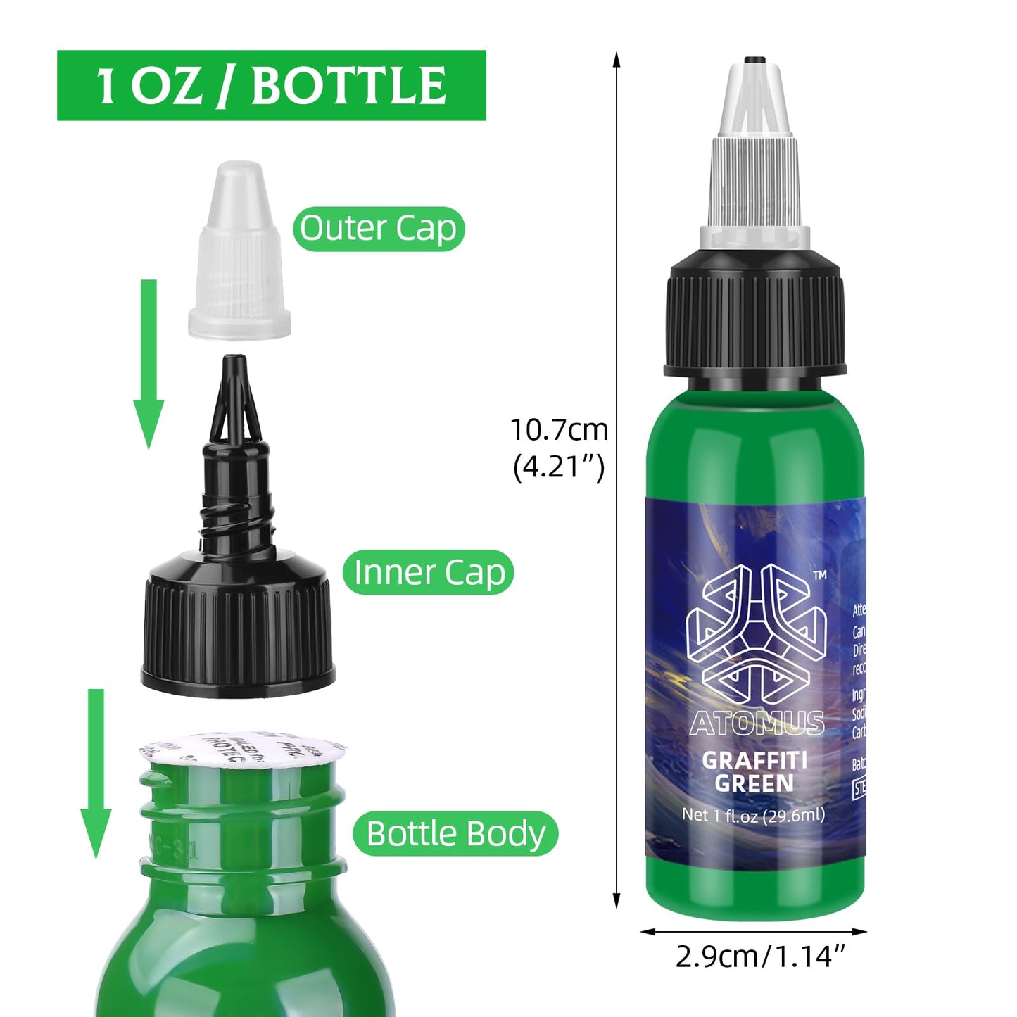 ATOMUS Tattoo Ink Kit Tattoo Pigment Set Natural Plant Tattoo Ink Pigment Permanent Makeup Tattoos Pigment(14 Colors 1 oz)