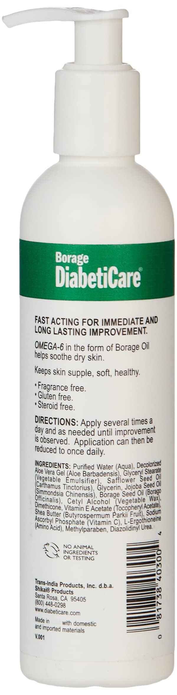 DiabetiCare Hand & Body Lotion By Shikai Borage - 8 Oz