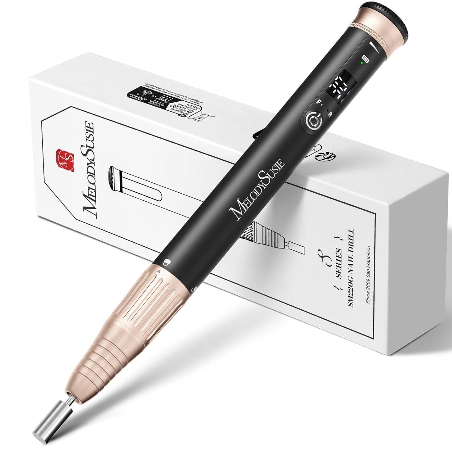 MelodySusie Cordless Nail Drill - 30,000 RPM E-File with Stepless Speed Adjustment | Portable Manicure Tool for Acrylic Gel Removal