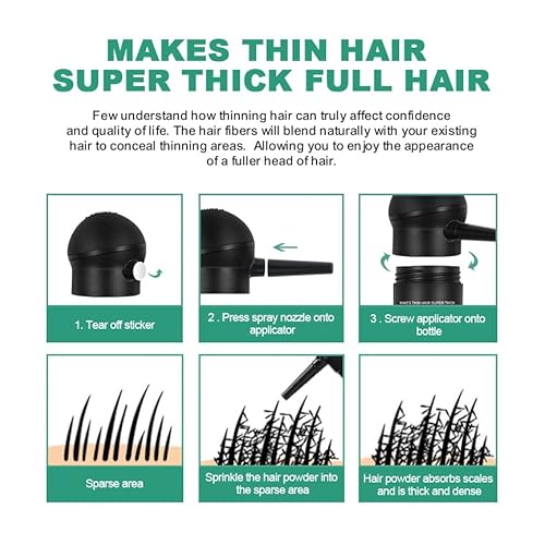 GREY Hair Fibers for Thinning Hair 27.5g Bottle with Applicator | Undetectable & Natural Keratin Hair Fibers Concealer for Hair Loss for Men and Women | Hair Building Fibres Powder [GREY]