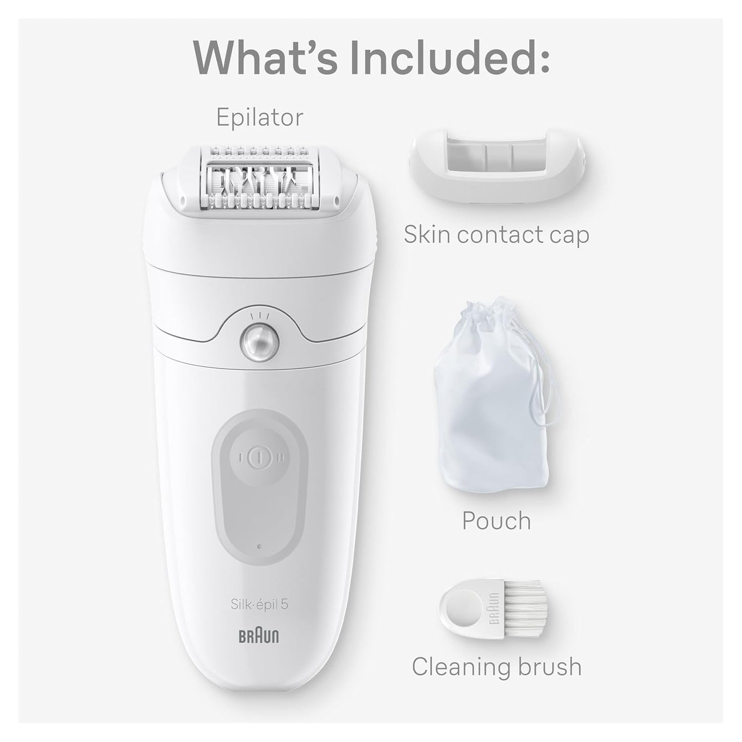 Braun Silk-épil 5 Epilator - Women's Hair Removal Device | Wet & Dry, Skin Contact Cap, Grey