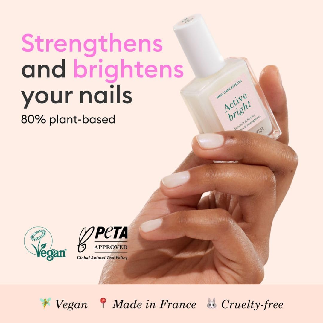 Manucurist Active Bright All in One Nail Perfector: Brightening Care Nail Polish - No Lamp - Vegan & Made in France - White Nail Polish - Nail Strengthener - Gifts for Women
