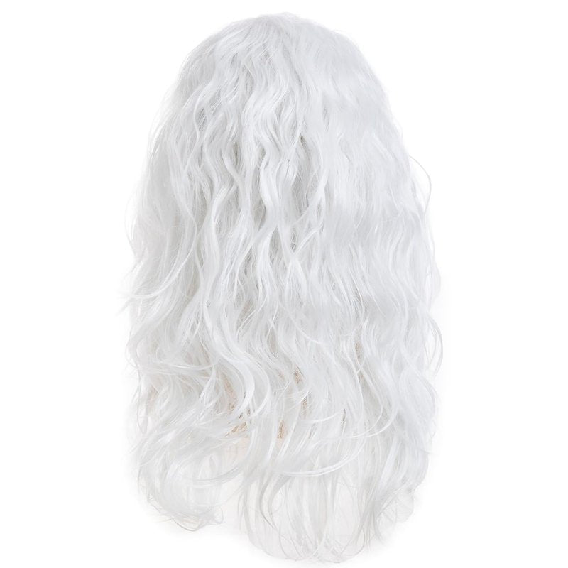 Long Curly Wavy Wig for Men - Heat Resistant Synthetic Hair | White Middle Part for Daily Wear & Costumes