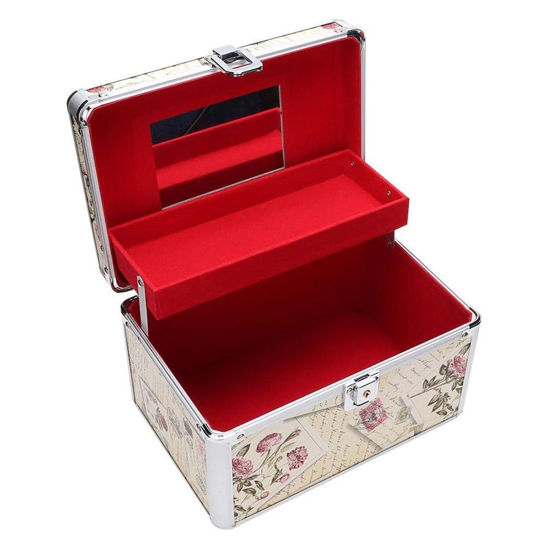 Makeup Case with Mirror, Professional Aluminum Makeup Storage Box, Portable Small Cosmetic Case for Beauty Artists, Travel Cosmetic Train Case Organizer with Dividers and Tool Panel for Brushes