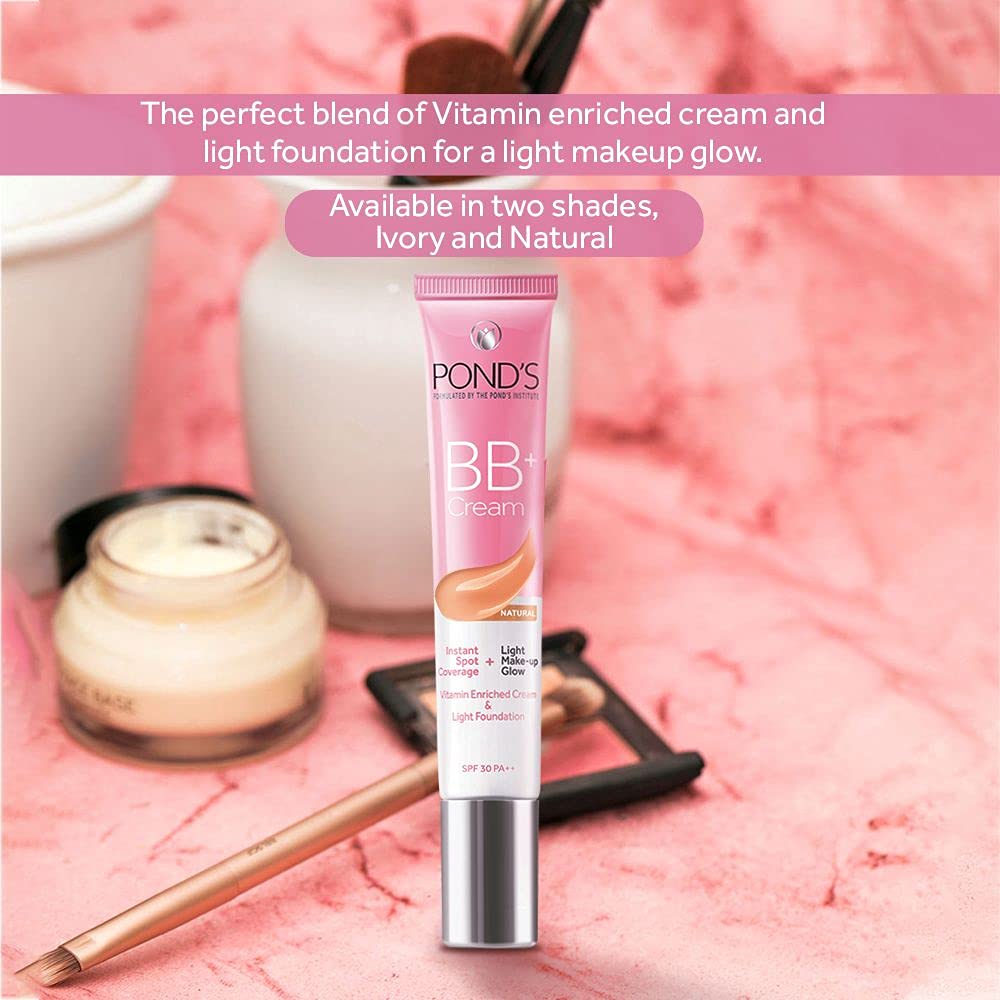 POND’S BB+ Cream Natural Shade, Light Coverage with SPF 30 PA++, 18 g (0.63 oz)