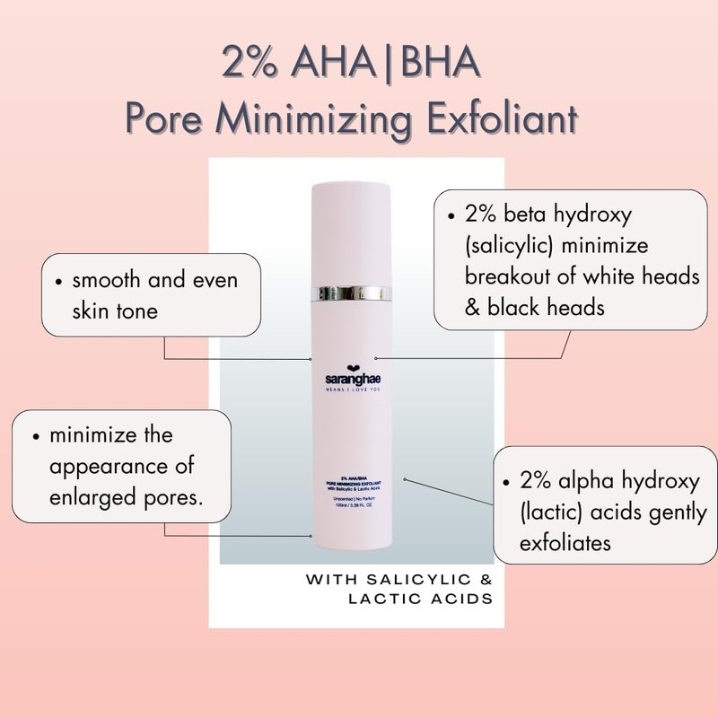 AHA BHA Pore Refining Exfoliant | 2% Salicylic & Lactic Acid Liquid Toner - Smooth, Clarify Skin, 4 fl oz